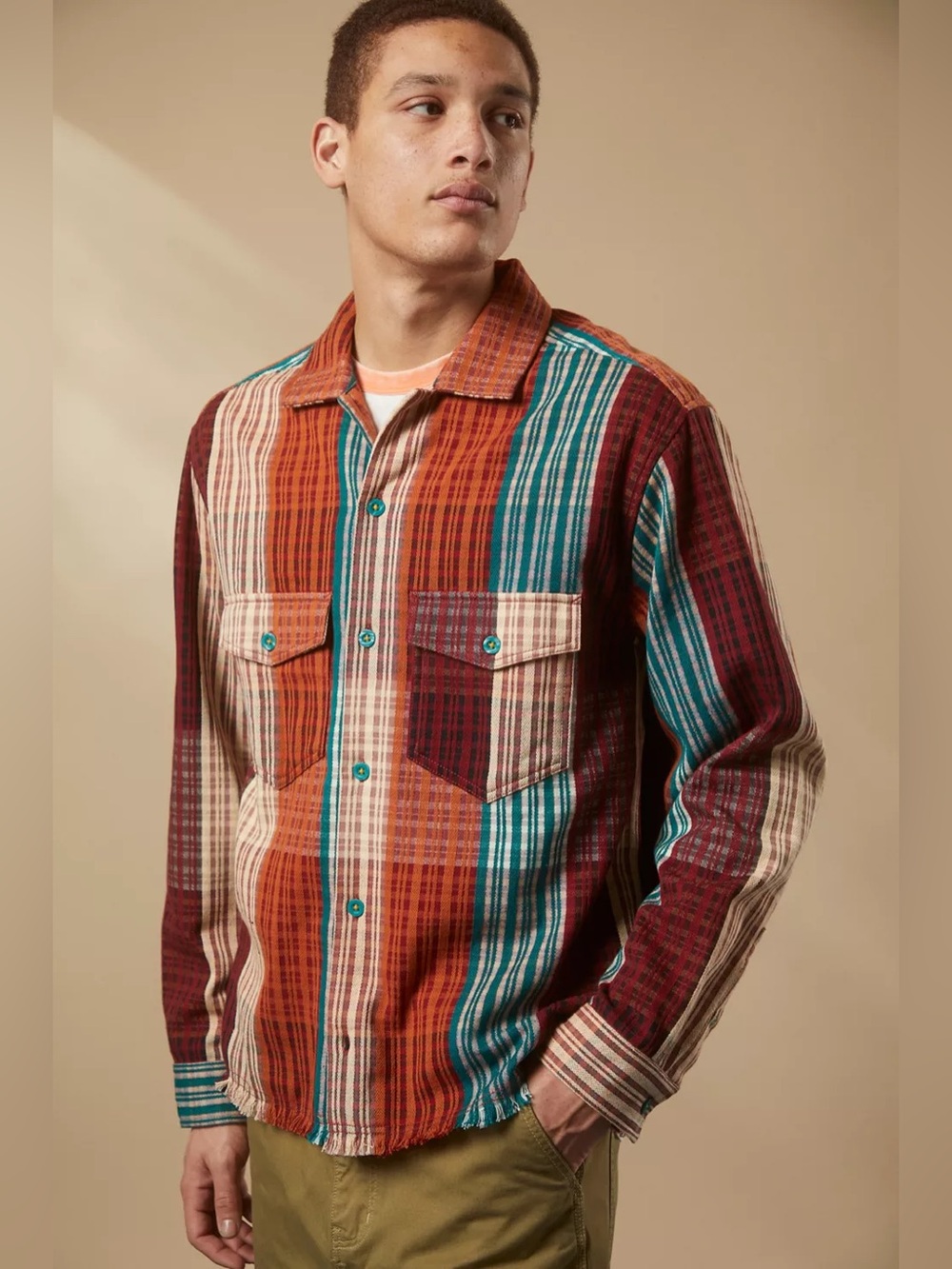 NEW! Urban Outfitters Striped Button-Up in Burgundy, Cream, Rust